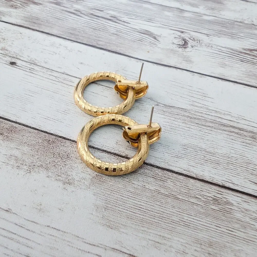 Vintage Earrings for Pierced Ears Blue & Gold Tone Circle Dangle